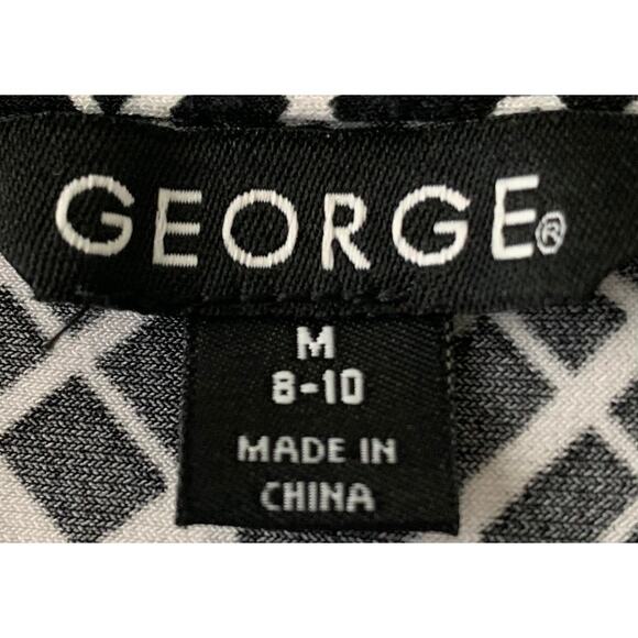 GEORGE 3/4 SLEEVE FAUX WRAP MIDI DRESS, WOMENS, M, BLACK & WHITE DIAMOND PATTERN - Picture 9 of 12